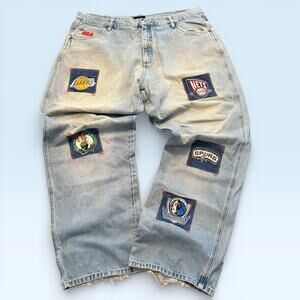 NBA Basketball Pants Jeans Mens 42 Blue Denim Multi Team